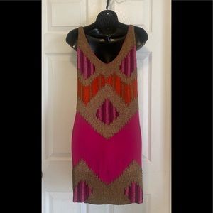 Haute Hippie Hot Pink & Gold Beaded Silk Mini Dress